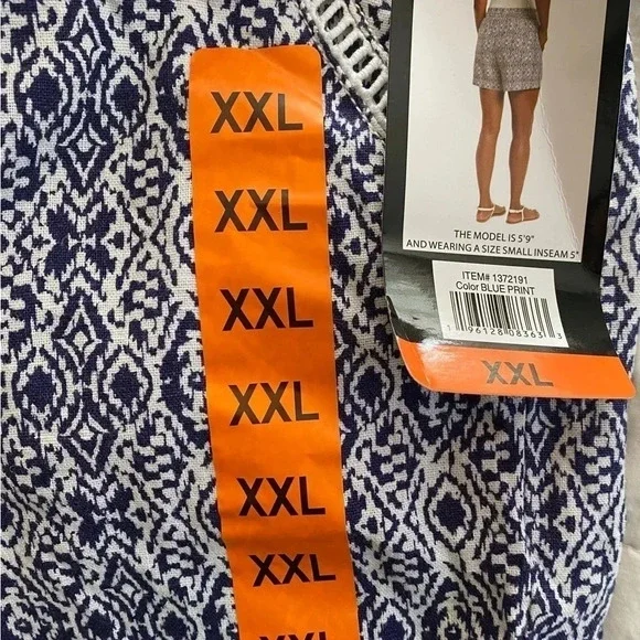 NWT Briggs Linen Blend Blue and White Print Shorts Pockets Drawstring Size 2XL - Picture 4 of 5